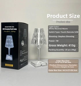 Diamond crystal table lamp in black gift box with USB cable and remote control