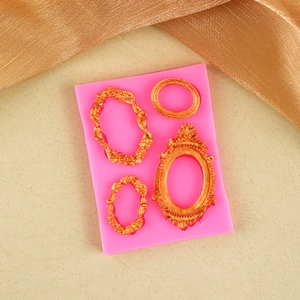 3D pink silicone cake mold featuring four different vintage baroque oval frame designs