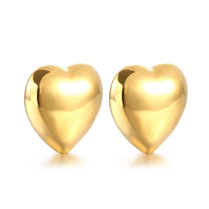 Polished 18K gold hollow heart stud earrings in minimalist stainless steel design