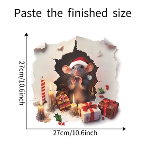 Detail view showing finished size of Christmas mouse wall sticker at 27cm x 27cm