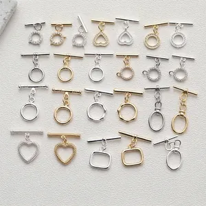 Brass Toggle Clasps 14K Gold Silver Plated Cubic Zirconia Heart Round Shapes For DIY Jewelry Making Bracelet Necklace
