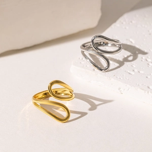 Minimalist Stainless Steel Geometric Open Ring For Women Hollow Cross Water Drop Adjustable Finger Ring Korean Jewelry