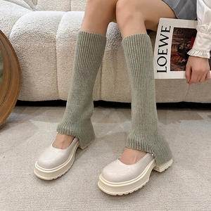 Sweet Y2K Ribbed Knit Leg Warmers For Women Solid Color Acrylic Slouchy Calf Sleeves JK Style Autumn Winter Fashion Accessory