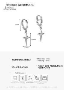 Detailed size specifications of S925 sterling silver star earring with zircon stone