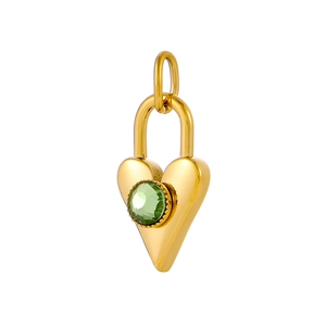 Gold heart-shaped stainless steel pendant featuring a round green zircon stone