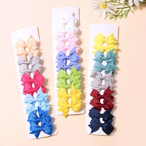 Handmade grosgrain ribbon bow hair clips set for kids in multiple vibrant colors