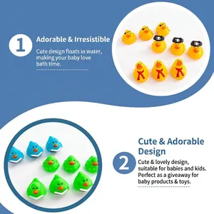 Baby bath toy set featuring yellow pirate rubber duck and blue floating bird figure