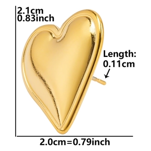 Detailed view of 304 stainless steel heart earring showing 2.1cm by 2.0cm dimensions