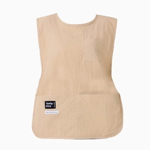Waterproof beige cotton linen work apron with pockets for coffee shops and hair salons