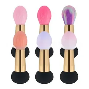 Detail of 6-piece dual-ended makeup brushes with colorful bristles and sponge tips