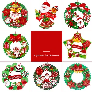 Christmas Wreath Door Hanging Ornament Santa Claus Snowman Glitter Paper Festive Party Wall Decoration