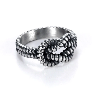 Minimalist silver stainless steel twisted knot ring for women with polished finish