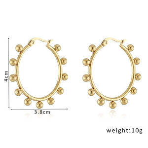 Detail view of gold hoop earrings with dimensions showing 4cm height and 3.8cm width