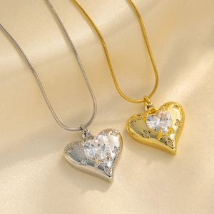 Titanstahl Herz Anhänger Halskette Für Damen Glänzende Strass Herz Stern Schlangenkette Mode Minimalistischer Schmuck Geschenk