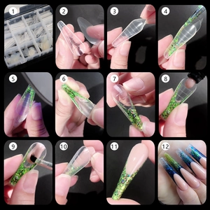 Detailed 12-step guide for applying clear nail dual forms for acrylic extension set