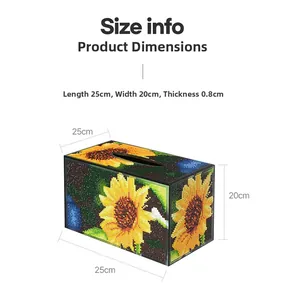 Detailed size information for sunflower DIY diamond painting tissue box 25x20x0.8cm