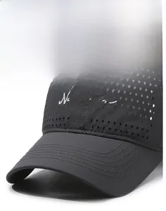 Detailed macro view of dark grey mesh fabric and Narasan embroidery on the sun hat