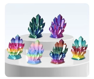Detail view of six 3D printed LED Easter bunny lights in vibrant rainbow gradient colors