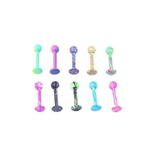 Set of 10 colorful water ripple pattern ball labret studs and ear cartilage piercings
