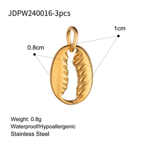 Macro detail of 18k gold shell pendant in stainless steel with 1cm size markers