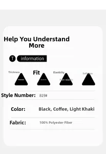 Detailed chart showing 100% polyester fabric, colors, and fit specs for the men's jacket