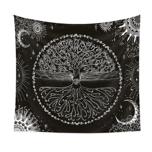 Bohemian Tree of Life tapestry with sun and moon pattern for wall decoration