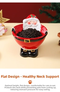 Detail of Santa ceramic pet bowl with flat rim and neck protection for cats