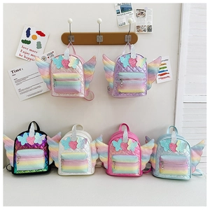 Collection of sequined unicorn backpacks for children with wings in six vibrant colors