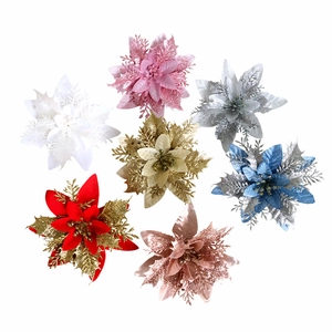 Flores artificiales de pascua para árbol de Navidad con purpurina en siete colores