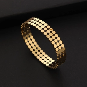Bracelet jonc vintage en acier plaqué or 18K avec motif de cercles maillés entrelacés