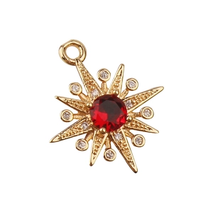 Gold plated eight-pointed star pendant with red zircon center and white accents
