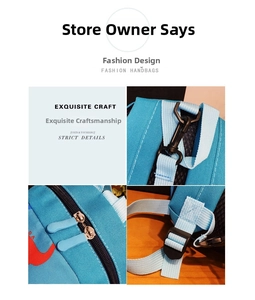 Exquisite craft details of a blue cartoon dinosaur backpack with gold zippers and straps