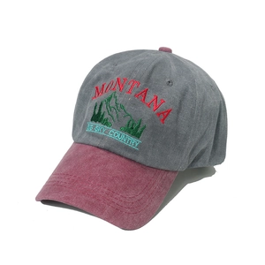 Vintage washed cotton baseball cap with Montana embroidery in grey and burgundy colors