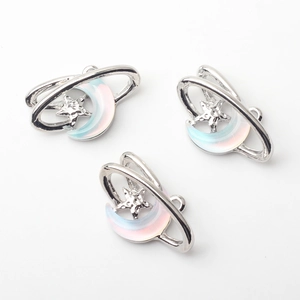 Alloy moon and star charms with colorful resin inlay for DIY jewelry making