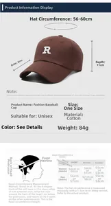 Detailed size guide for the embroidered cotton baseball cap showing measurements and fit