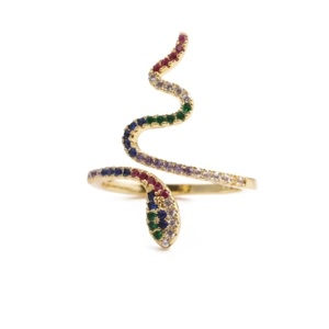 Snake Ring For Women Copper Spiraled Serpent Adjustable Open Design Colorful Zircon Pave Chic Animal Jewelry