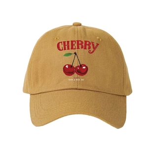 Casquette de baseball en coton jaune gingembre avec broderie cerise et slogan