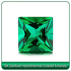 Pietra Preziosa Smeraldo Coltivato In Laboratorio Grado 9A Taglio Princess Quadrato Idrotermale Zambia Verde Sfaccettata