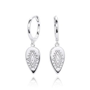 French vintage S925 sterling silver hoop earrings with teardrop totem and small diamond