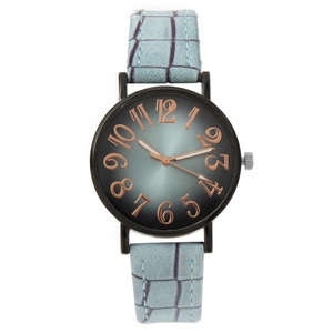 Fashion women's quartz watch with blue gradient dial and light blue leather strap