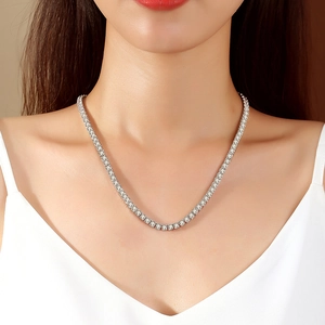 Sparkling 2mm S925 sterling silver tennis necklace with zircons worn on female neck