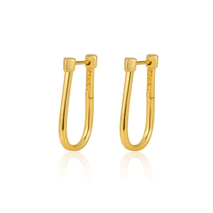 Minimalist S925 sterling silver U-shaped gold earrings with polished horseshoe design