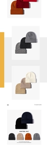 Selection of knitted beanies in various autumn colors with warm textured fabric