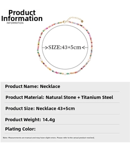 Detail of colorful natural stone necklace with adjustable gold titanium steel clasp
