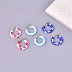 Retro Polka Dot Hoop Earrings Titanium Steel 18K Gold Plated Colorful Enamel Drip Glaze For Women