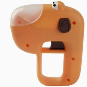 Orange cartoon pet food launcher toy with transparent cover and Happy engraving