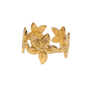Anello aperto minimalista in acciaio inossidabile dorato con design a petali di fiori