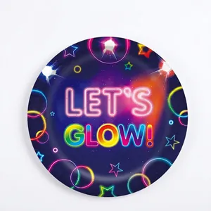 Set di 10 piatti usa e getta Let's Glow a tema neon per decorazioni di compleanno