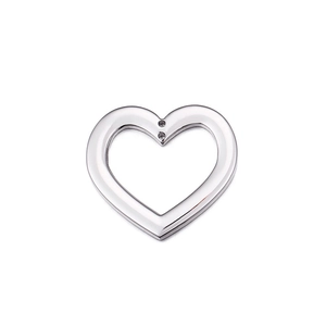 Polished hollow heart-shaped stainless steel pendant charm on white background