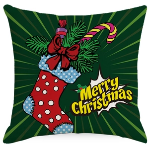 Merry Christmas throw pillow cover with Santa Claus pop art design on green background